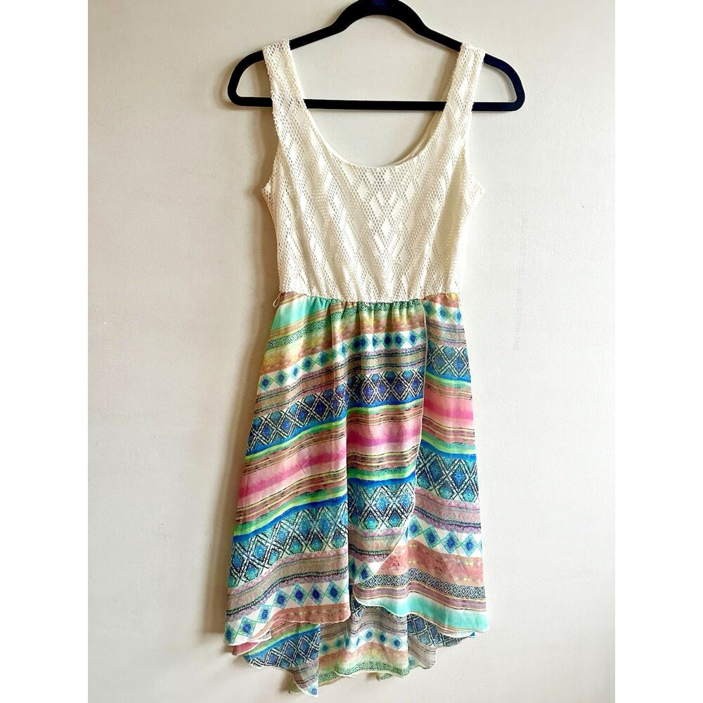 Love Reign Womens S Crochet Lace Dress Geometric Hi Lo Beach Resort Summer